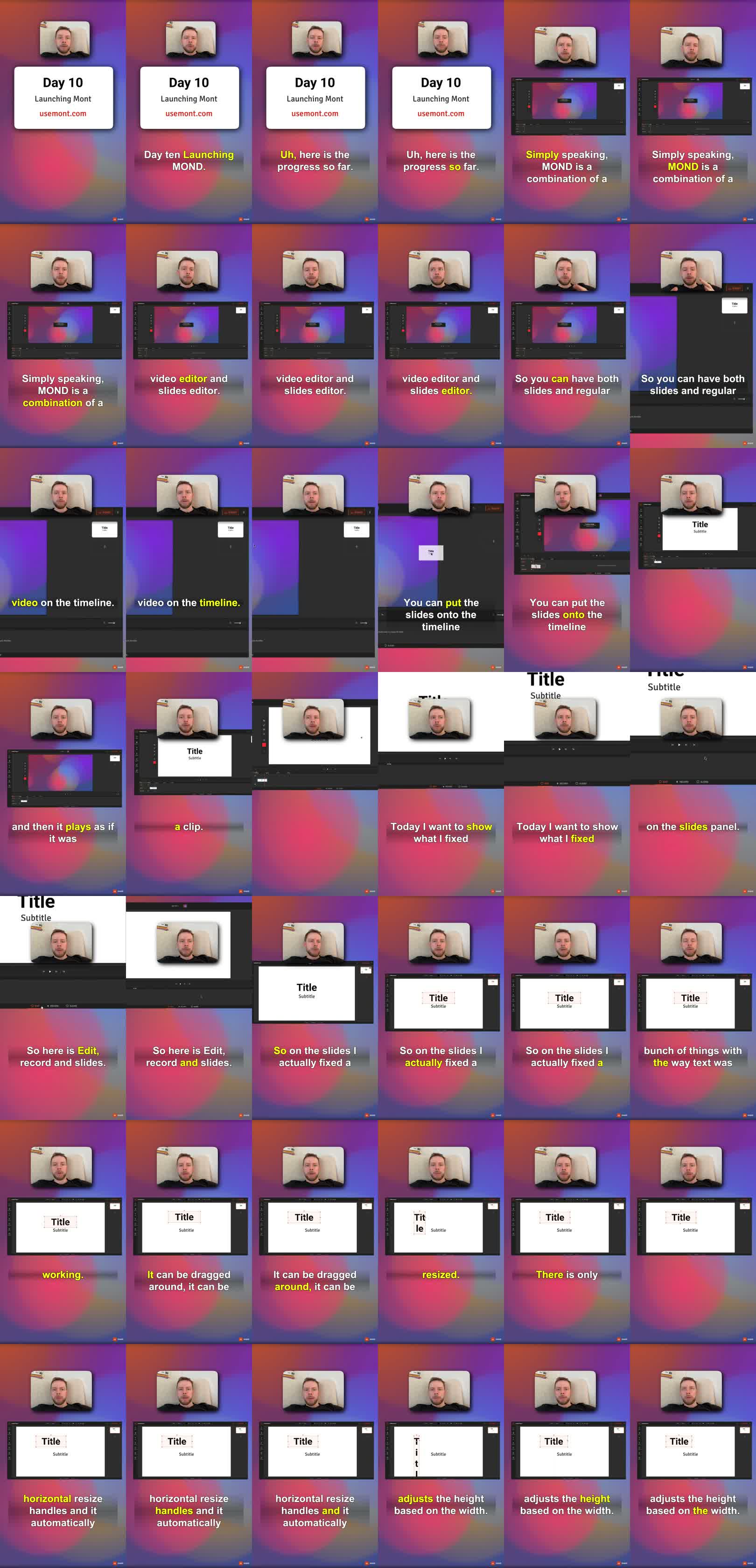 Contact sheet from the Mont slides and timeline video